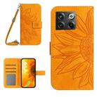 For OnePlus 10T Skin Feel Sun Flower Pattern Flip Leather Phone Case with Lanyard(Yellow) - 1