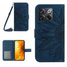 For OnePlus 10T Skin Feel Sun Flower Pattern Flip Leather Phone Case with Lanyard(Inky Blue) - 1