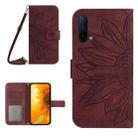 For OnePlus Nord CE 5G Skin Feel Sun Flower Pattern Flip Leather Phone Case with Lanyard(Wine Red) - 1
