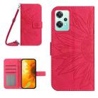 For OnePlus Nord CE 2 Lite/Realme 9 Pro 5G Skin Feel Sun Flower Pattern Flip Leather Phone Case with Lanyard(Rose Red) - 1