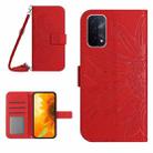 For OnePlus Nord N200 Skin Feel Sun Flower Pattern Flip Leather Phone Case with Lanyard(Red) - 1