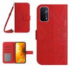 For OnePlus Nord N300 Skin Feel Sun Flower Pattern Flip Leather Phone Case with Lanyard(Red) - 1