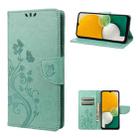 For Samsung Galaxy A14 5G Butterfly Flower Pattern Flip Leather Phone Case(Green) - 1