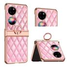 For Huawei P50 Pocket Grid Leather Pattern Electroplating Frame Folding Phone Case(Pink) - 1