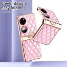 For Huawei P50 Pocket Grid Leather Pattern Electroplating Frame Folding Phone Case(Pink) - 5