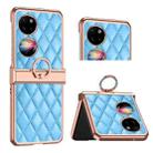 For Huawei P50 Pocket Grid Leather Pattern Electroplating Frame Folding Phone Case(Blue) - 1