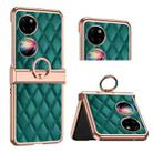 For Huawei P50 Pocket Grid Leather Pattern Electroplating Frame Folding Phone Case(Green) - 1
