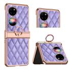 For Huawei P50 Pocket Grid Leather Pattern Electroplating Frame Folding Phone Case(Purple) - 1