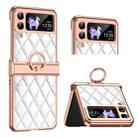 For Samsung Galaxy Z Flip3 5G Grid Leather Pattern Electroplating Frame Folding Phone Case(White) - 1