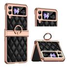 For Samsung Galaxy Z Flip3 5G Grid Leather Pattern Electroplating Frame Folding Phone Case(Black) - 1