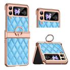 For Samsung Galaxy Z Flip3 5G Grid Leather Pattern Electroplating Frame Folding Phone Case(Blue) - 1