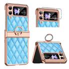 For Samsung Galaxy Z Flip4 Grid Leather Pattern Electroplating Frame Folding Phone Case(Blue) - 1