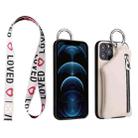 For iPhone 14 Pro Max Detachable Zippered Coin Purse Phone Case with Lanyard(White) - 1