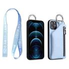 For iPhone 14 Pro Max Detachable Zippered Coin Purse Phone Case with Lanyard(Blue) - 1