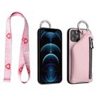 For iPhone 14 Pro Detachable Zippered Coin Purse Phone Case with Lanyard(Pink) - 1