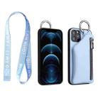 For iPhone 14 Pro Detachable Zippered Coin Purse Phone Case with Lanyard(Blue) - 1