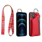 For iPhone 14 Plus Detachable Zippered Coin Purse Phone Case with Lanyard(Red) - 1