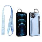 For iPhone 14 Plus Detachable Zippered Coin Purse Phone Case with Lanyard(Blue) - 1