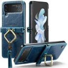 For Samsung Galaxy Z Flip4 CaseMe 003 Crazy Horse Texture Leather Phone Case with Lanyard(Blue) - 1