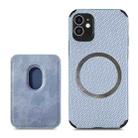 For iPhone 12 Carbon Fiber Leather Card Magsafe Case(Blue) - 1