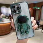 For iPhone 14 Astronaut Holder Gradient Glitter Powder Phone Case(Green) - 1