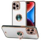 For iPhone 14 Pro Two Color Electroplating Ring Holder Phone Case(Dark Green) - 1