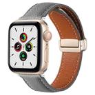 Folding Buckle Genuine Leather Watch Band for Apple Watch Ultra 49mm / Series 8&7 45mm / SE 2&6&SE&5&4 44mm / 3&2&1 42mm(Nebula Ash) - 1