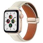 Folding Buckle Genuine Leather Watch Band for Apple Watch Series 8&7 41mm / SE 2&6&SE&5&4 40mm / 3&2&1 38mm(Beige) - 1