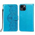 For iPhone 14 / 13 Flower Vine Embossing Flip Leather Phone Case(Blue) - 1