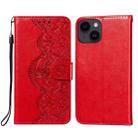 For iPhone 14 Plus Flower Vine Embossing Flip Leather Phone Case(Red) - 1