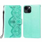 For iPhone 14 Plus Flower Vine Embossing Flip Leather Phone Case(Green) - 1