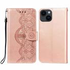 For iPhone 14 Plus Flower Vine Embossing Flip Leather Phone Case(Rose Gold) - 1