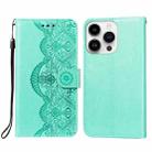 For iPhone 14 Pro Flower Vine Embossing Flip Leather Phone Case(Green) - 1