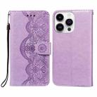 For iPhone 14 Pro Flower Vine Embossing Flip Leather Phone Case(Purple) - 1