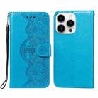 For iPhone 14 Pro Flower Vine Embossing Flip Leather Phone Case(Blue) - 1