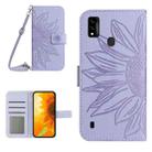 For ZTE Blade A51/A7P Skin Feel Sun Flower Pattern Flip Leather Phone Case with Lanyard(Purple) - 1