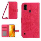 For ZTE Blade A51/A7P Skin Feel Sun Flower Pattern Flip Leather Phone Case with Lanyard(Rose Red) - 1