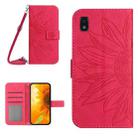 For ZTE Blade L210 Skin Feel Sun Flower Pattern Flip Leather Phone Case with Lanyard(Rose Red) - 1