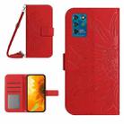 For ZTE Blade V30 Vita Skin Feel Sun Flower Pattern Flip Leather Phone Case with Lanyard(Red) - 1