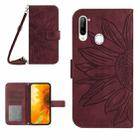 For ZTE Libero 5G Skin Feel Sun Flower Pattern Flip Leather Phone Case with Lanyard(Wine Red) - 1