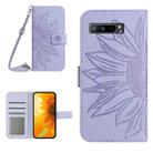 For Asus ROG Phone 3 ZS661KS Skin Feel Sun Flower Pattern Flip Leather Phone Case with Lanyard(Purple) - 1