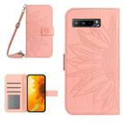 For Asus ROG Phone 3 ZS661KS Skin Feel Sun Flower Pattern Flip Leather Phone Case with Lanyard(Pink) - 1