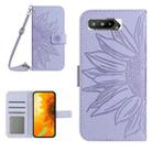 For Asus ROG Phone 5 ZS673KS Skin Feel Sun Flower Pattern Flip Leather Phone Case with Lanyard(Purple) - 1