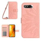 For Asus ROG Phone 5 ZS673KS Skin Feel Sun Flower Pattern Flip Leather Phone Case with Lanyard(Pink) - 1