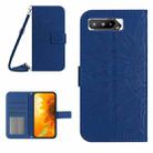 For Asus ROG Phone 5 ZS673KS Skin Feel Sun Flower Pattern Flip Leather Phone Case with Lanyard(Dark Blue) - 1