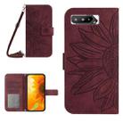 For Asus ROG Phone 5 ZS673KS Skin Feel Sun Flower Pattern Flip Leather Phone Case with Lanyard(Wine Red) - 1