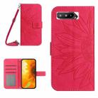 For Asus ROG Phone 5 ZS673KS Skin Feel Sun Flower Pattern Flip Leather Phone Case with Lanyard(Rose Red) - 1