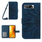 For Asus ROG Phone 5 ZS673KS Skin Feel Sun Flower Pattern Flip Leather Phone Case with Lanyard(Inky Blue) - 1