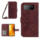 For Asus ROG Phone 6 Skin Feel Sun Flower Pattern Flip Leather Phone Case with Lanyard(Wine Red) - 1