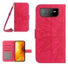For Asus ROG Phone 6 Skin Feel Sun Flower Pattern Flip Leather Phone Case with Lanyard(Rose Red) - 1